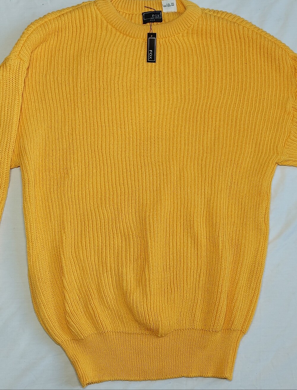 NWT Fox Vintage Yellow Crew Neck Mens Knit Sweater, Medium